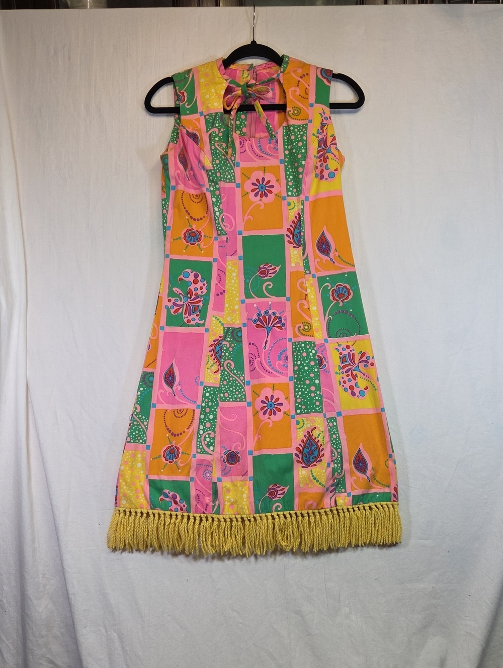 Vintage Toby Tanner Psychedelic Floral Fringe Maxi Dress Size 8. #0416